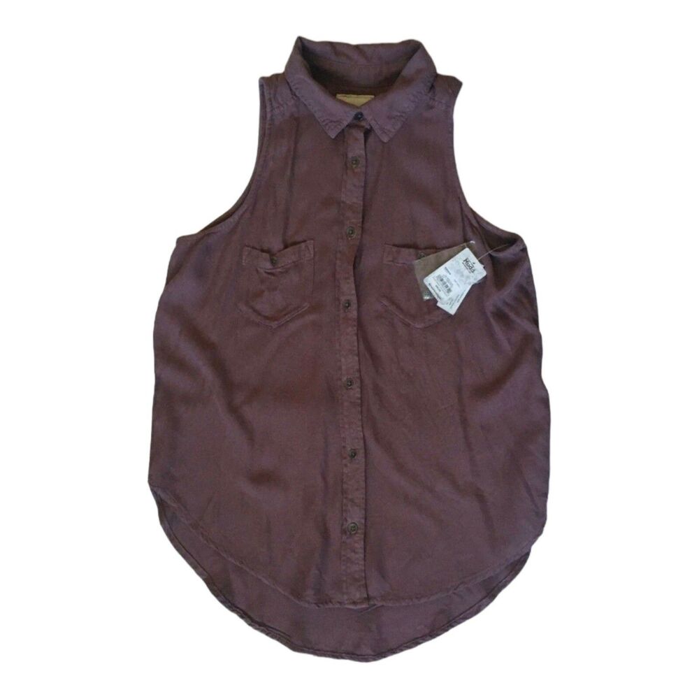 MUDD Button-Up Sleeveless Embroidered Top "Rose Taupe" Juniors S NWT